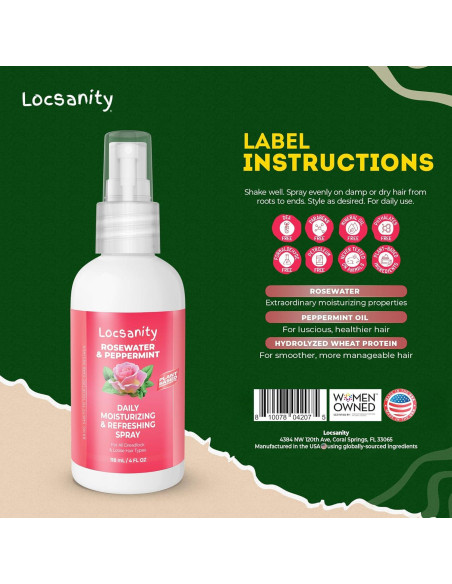 Locsanity Spray Hidratante Agua de Rosas y Menta 113.4ml Locsanity Spray Hidratante Agua de Rosas y Menta 113.4ml