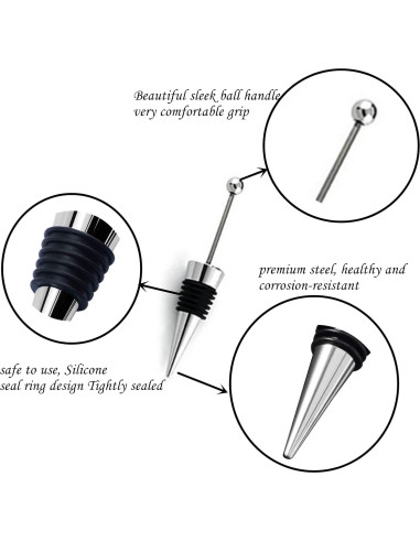 10 Tapones de Vino Reutilizables ENLAYER de Acero Inoxidable