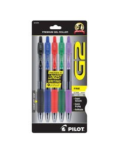 Bolígrafos de Gel Pilot G2, Punta Fina 0.7 mm, 5 Colores