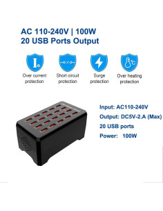 Estación de Carga USB MaxLax 20 Puertos 100W 0.52kg 2