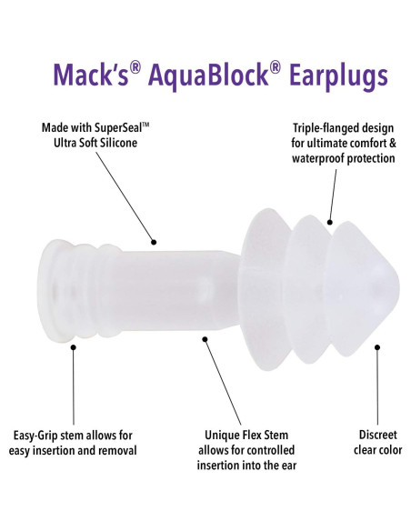 Tapones para oídos AquaBlock Mack's - Silicona impermeable 3 pares