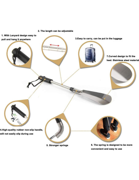 Calzador Extensible de Acero Inoxidable Fanwer 40 a 79 cm