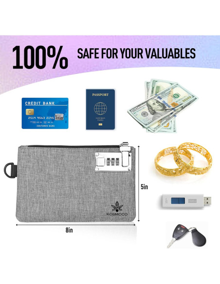 2 Pcs Bolsa de Dinero Bloqueable KOSMCCO 12.7x20.3 cm Nylon