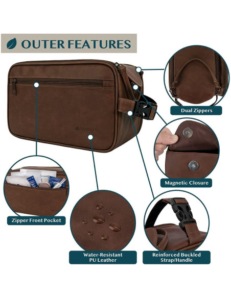 Neceser de Viaje PAVILIA para Hombres XL Marrón Oscuro