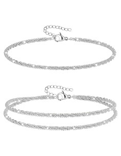 Conjunto de Pulseras de Tobillo Nanafast 2 Piezas Plateadas Ajustables