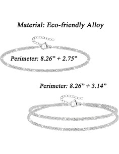 Conjunto de Pulseras de Tobillo Nanafast 2 Piezas Plateadas Ajustables 2