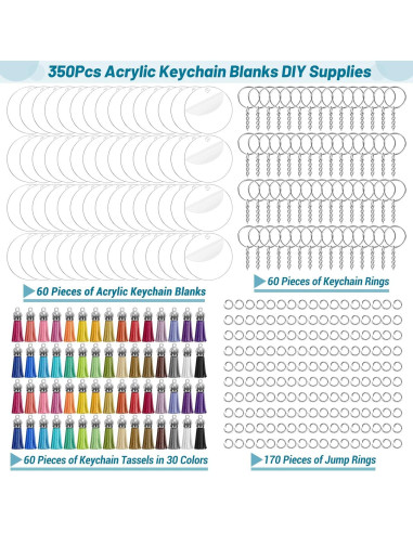 Kit de Llaveros DIY Cludoo 350 Pcs Acrílico Transparente