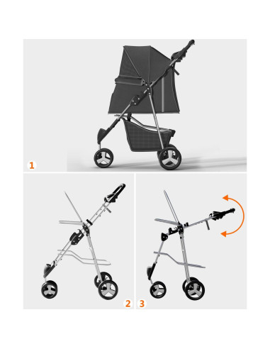 Carrito para Mascotas OS MOTOR 3 Ruedas Plegable Negro 15 kg