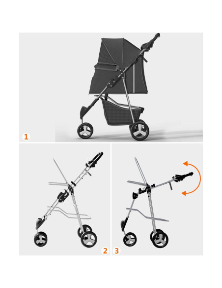 Carrito para Mascotas OS MOTOR 3 Ruedas Plegable Negro 15 kg