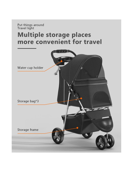 Carrito para Mascotas OS MOTOR 3 Ruedas Plegable Negro 15 kg