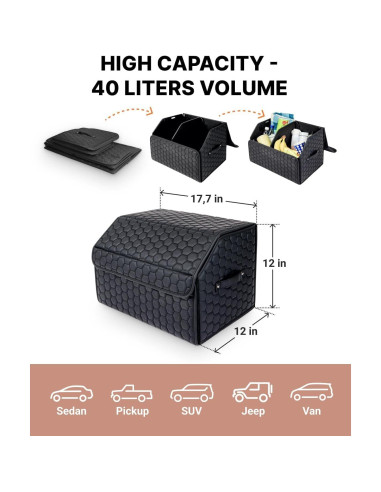 Organizador de Maletero Owleys 40L Plegable Negro 17.7"