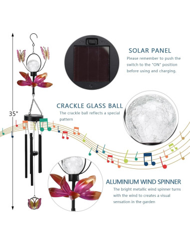Campanas de Viento Solares Taman Mariposa 89 cm Decorativas