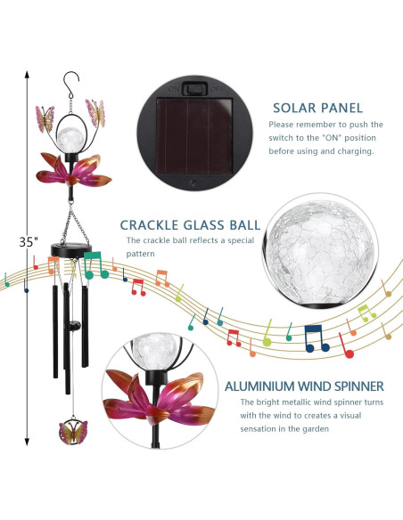 Campanas de Viento Solares Taman Mariposa 89 cm Decorativas
