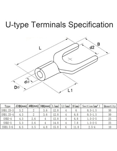 100 Terminales de Horquilla Desnudos Carkio SNB3.5-4 Cobre 37A