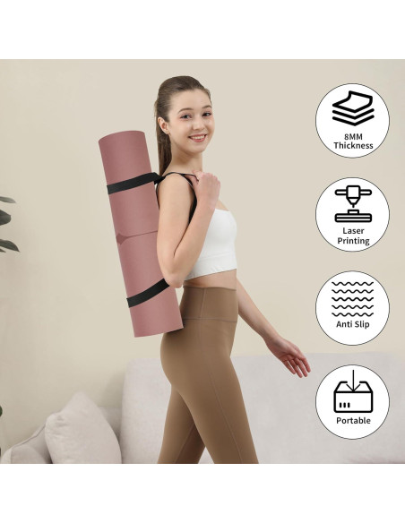 Esterilla de Yoga HAHE Antideslizante 8mm Rosa Oscuro