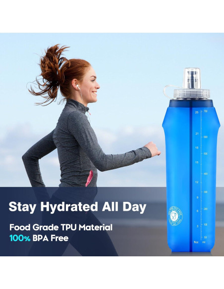 2 Botellas de Agua Plegables SLUXKE 750ml TPU Azul