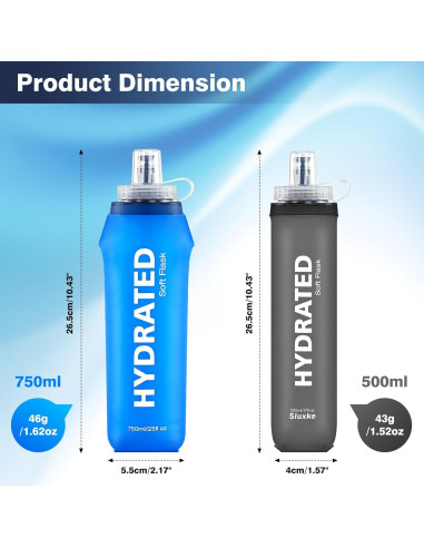 2 Botellas de Agua Plegables SLUXKE 750ml TPU Azul