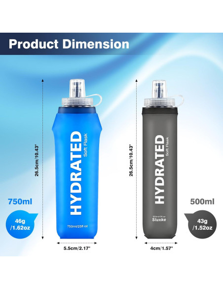 2 Botellas de Agua Plegables SLUXKE 750ml TPU Azul