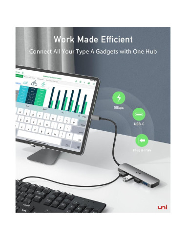 Adaptador USB C a 4 USB A uni, Hub Thunderbolt 3/4 50g