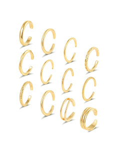 Anillos de Dedo Abiertos Tornito 12Pcs Oro 18K Ajustables