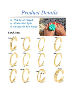 Anillos de Dedo Abiertos Tornito 12Pcs Oro 18K Ajustables 2