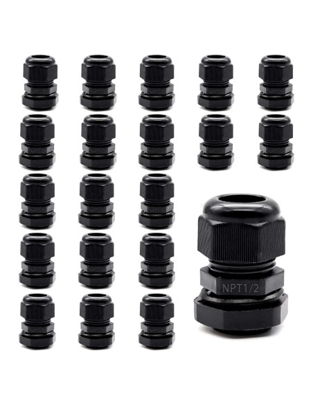 20 Conectores de Cable Impermeables Tnuocke 1/2 NPT Ajustables