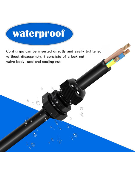 20 Conectores de Cable Impermeables Tnuocke 1/2 NPT Ajustables