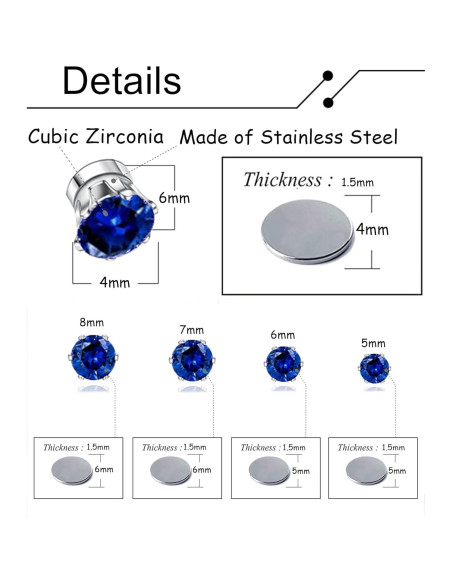 15 Pares Pendientes Magnéticos Ofeiyaa Zirconia 4-8MM Unisex 15 Pares Pendientes Magnéticos Ofeiyaa Zirconia 4-8MM Unisex