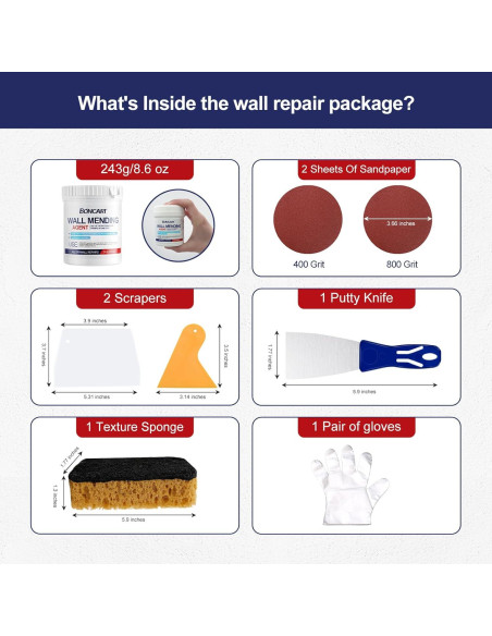 Kit de Reparación de Paneles de Yeso BONCART 8.6oz - Herramientas Todo en Uno