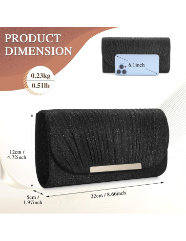 Bolso de Noche Clutch UBAYMAX Negro para Mujeres 22x12 cm