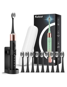 Cepillo de Dientes Eléctrico Kuicur Negro con 10 Cabezas y 5 Modos