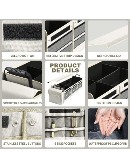 Organizador de Maletero AOPHY Beige 4 en 1 Plegable Impermeable