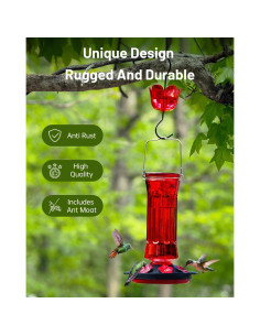 Comedero para Colibríes HouseSapp de Vidrio 680g 7 Puertos Rojo 2