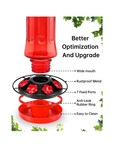 Comedero para Colibríes HouseSapp de Vidrio 680g 7 Puertos Rojo