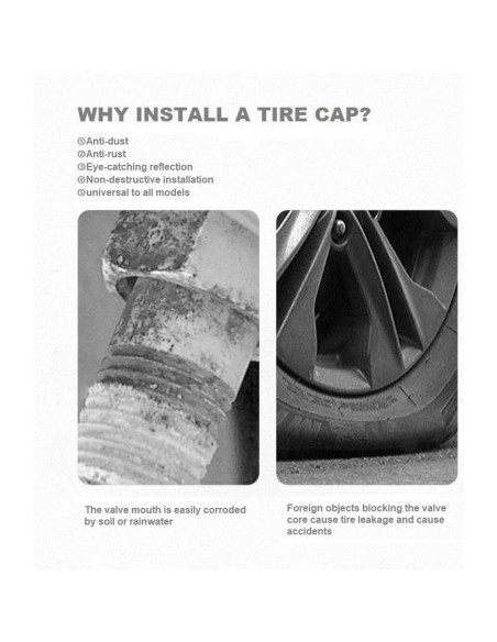 Tapas de Válvula de Neumático de Broma UHAD 4 Pcs Negro