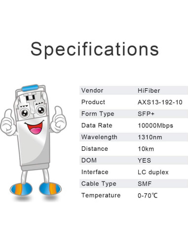 Transceptor de Fibra H!Fiber SFP+ 10GBase-LR 10km LC