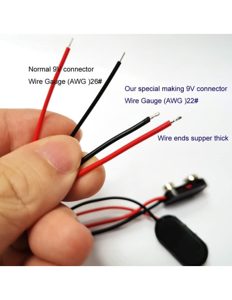 Paquete de 5 Conectores de Batería 9V TIPO I con Cable 22AWG