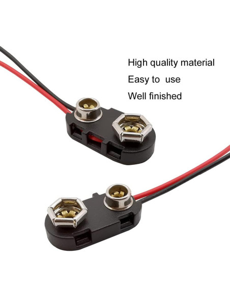 Paquete de 5 Conectores de Batería 9V TIPO I con Cable 22AWG