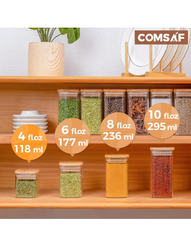 Frascos de Especias ComSaf 4 oz Cuadrados con Etiquetas - 6 Piezas