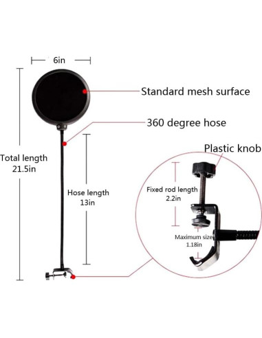 Filtro a prueba de viento y spray para micrófono Blue Yeti 15.24 cm