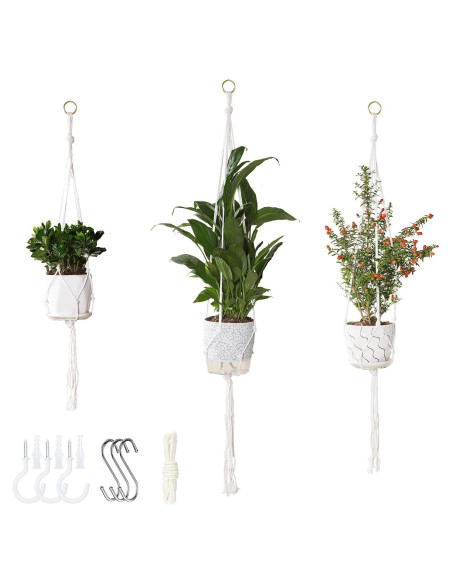 Juego de 3 Soportes de Macramé Vriysei para Plantas 89-119 cm