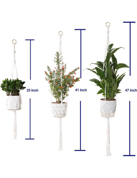 Juego de 3 Soportes de Macramé Vriysei para Plantas 89-119 cm