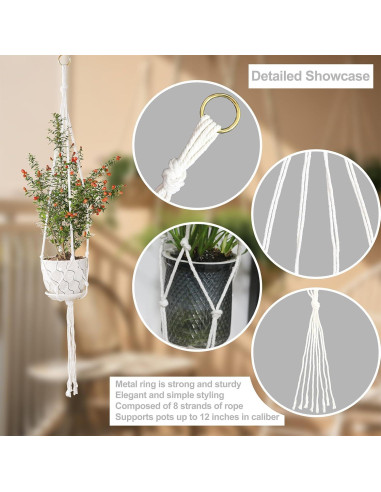 Juego de 3 Soportes de Macramé Vriysei para Plantas 89-119 cm