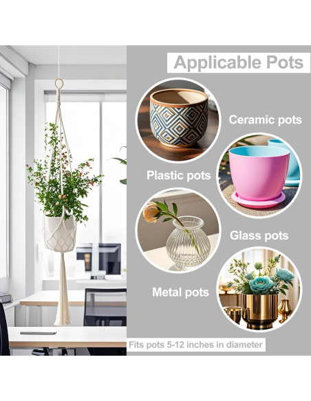 Juego de 3 Soportes de Macramé Vriysei para Plantas 89-119 cm