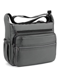Bolsa Mensajera Mudono Gris Nylon Impermeable Multi-bolsillo