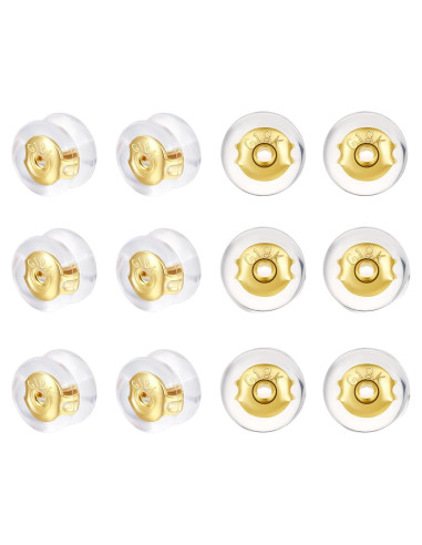 Respaldos de Aretes DELECOE 12 Piezas Silicona Oro 18K