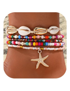 Conjunto de Pulseras de Tobillo Boho 5 Pcs con Conchas para Mujeres