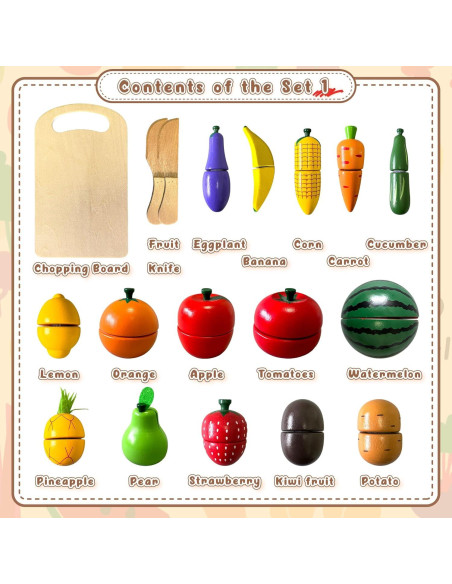 Set de Comida de Juguete de Madera JBBRO 46 Piezas Montessori