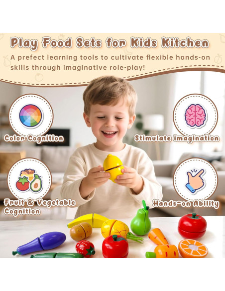 Set de Comida de Juguete de Madera JBBRO 46 Piezas Montessori