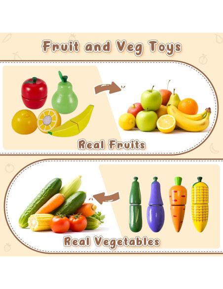 Set de Comida de Juguete de Madera JBBRO 46 Piezas Montessori